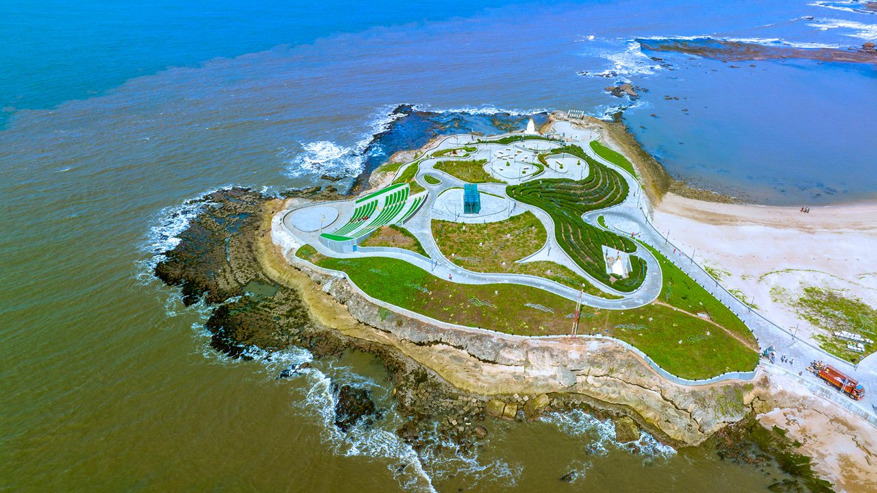 Aerial view of the Diu coastline and beach gardens in Gujarat