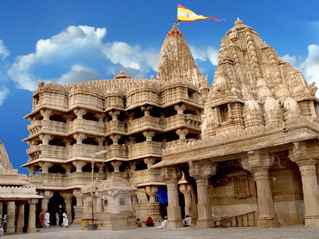 Dwarka temple skyline with a clear sky
